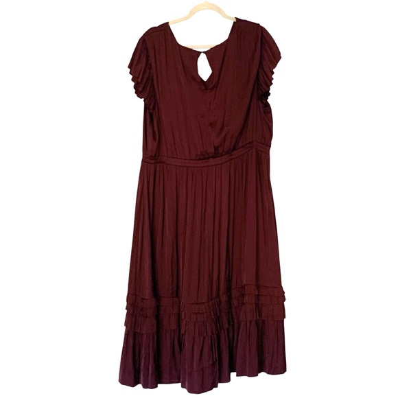 NWT Lane Bryant Deep Burgundy Silky Tiered Holiday Cocktail Wedding Midi Dress - Picture 1 of 5